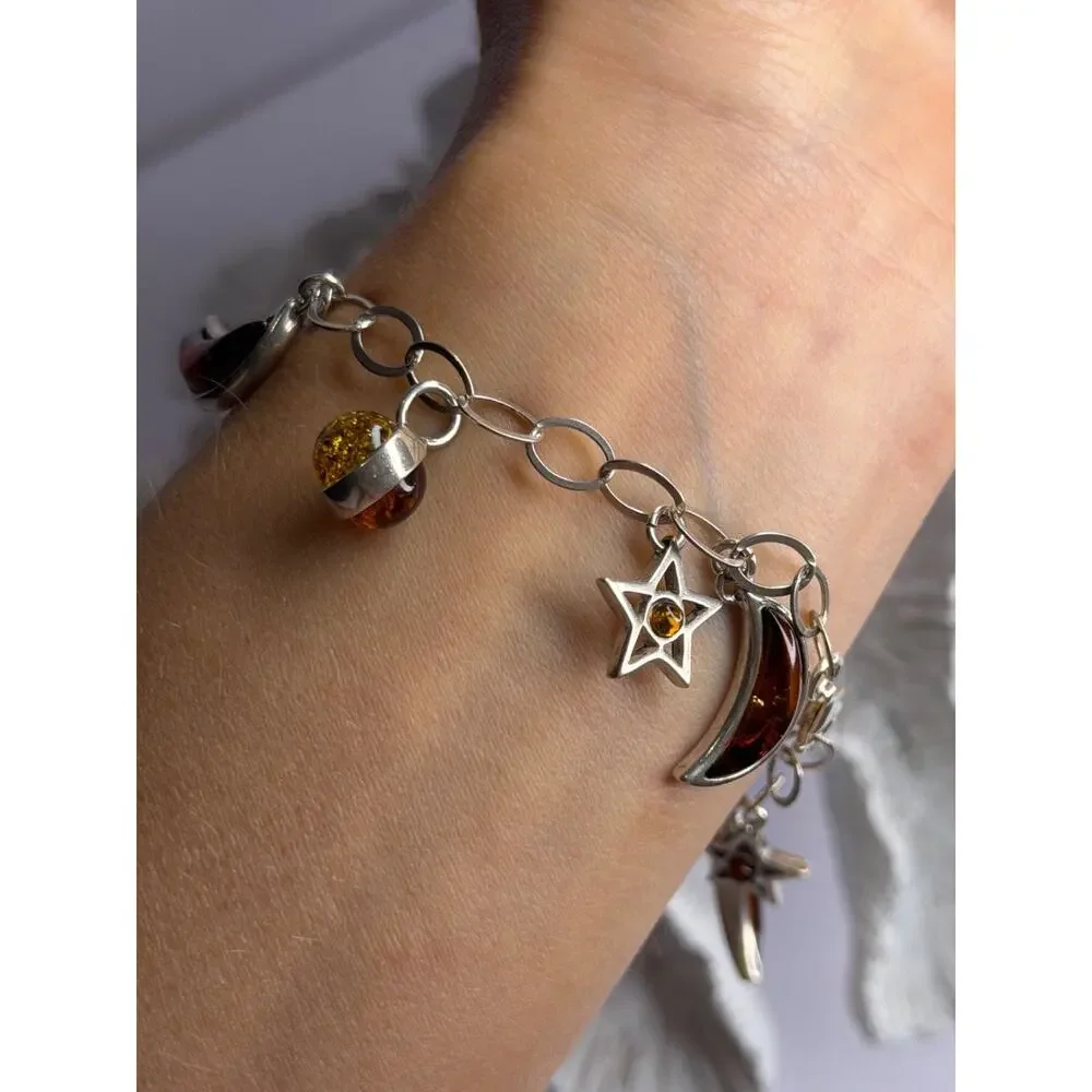 Starry Sky 925 Sterling Silver Amber Bracelet Length 7.5